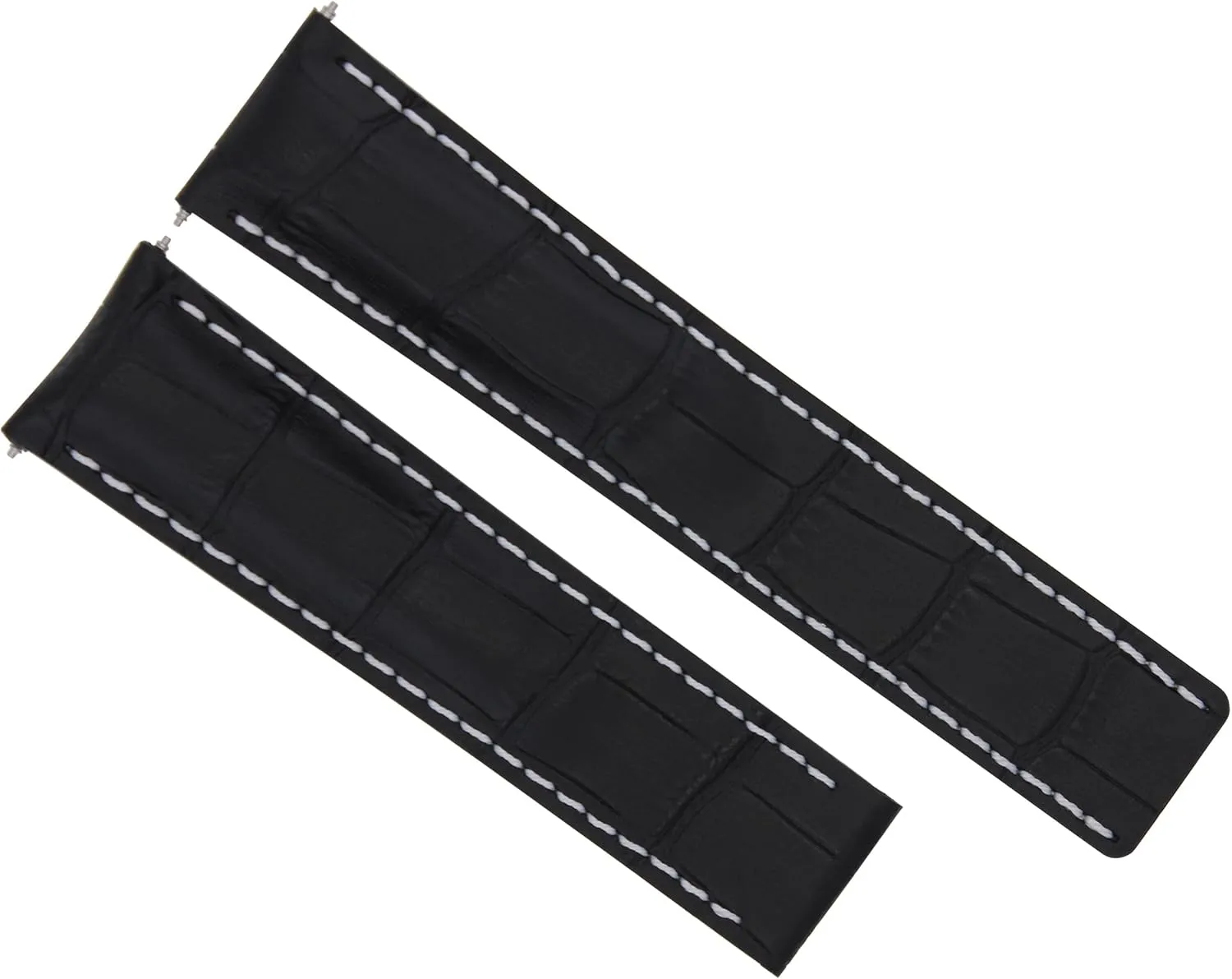 Ewatchparts 24mm Leather Watch Band Strap Clasp Compatible With Breitling Navitimer 24/20mm Black With White Stitching