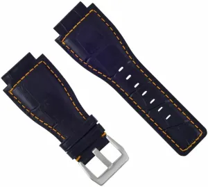 Ewatchparts 24mm Leather Watch Band Strap Compatible With Bell & Ross BR-01-BR-03 Watch Blue With Orange Stitching