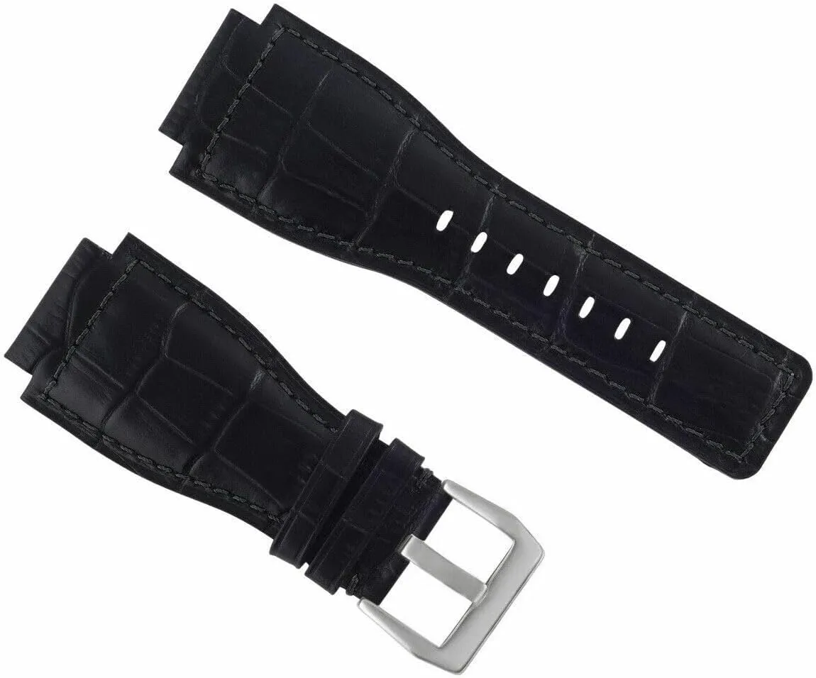 Ewatchparts 24mm Leather Watch Band Strap Compatible With Bell & Ross Watch Model BR-01-BR-03 Black