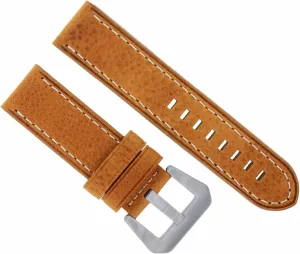 Ewatchparts 24mm Leather Watch Band Strap Compatible With Breitling Navitimer Bentley Colt Abyss Tan With White Stitching