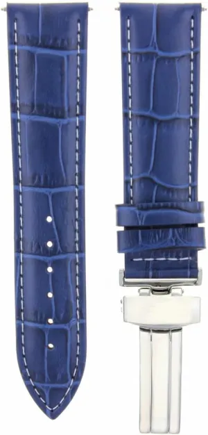 Ewatchparts 24mm Leather Watch Band Strap Compatible With Bulova Accutron Watch Deployment Clasp Blue With White Stitching