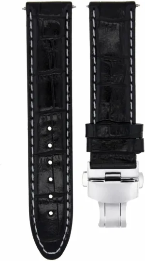 Ewatchparts 24mm Premium Leather Watch Band Strap Compatible With Breitling Navitimer A24322 Black With White Stitching