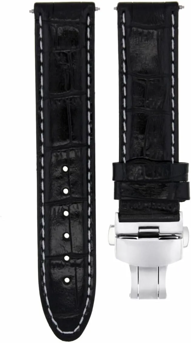 Ewatchparts 24mm Premium Leather Watch Band Strap Compatible With Breitling Navitimer A24322 Black With White Stitching