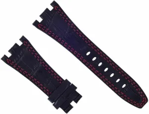 Ewatchparts 28mm Leather Watch Band Strap Compatible With 42mm Audemars Piguet Black With With With Red Stitching