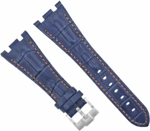 Ewatchparts 28mm Leather Watch Band Strap Compatible With Audemars Piguet Ap26176 26170 Blue With Orange Stitching
