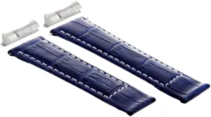 Ewatchparts Leather Watch Band Strap Compatible With Rolex Daytona With End Piece (Lugs) Blue With White Stitching Regular