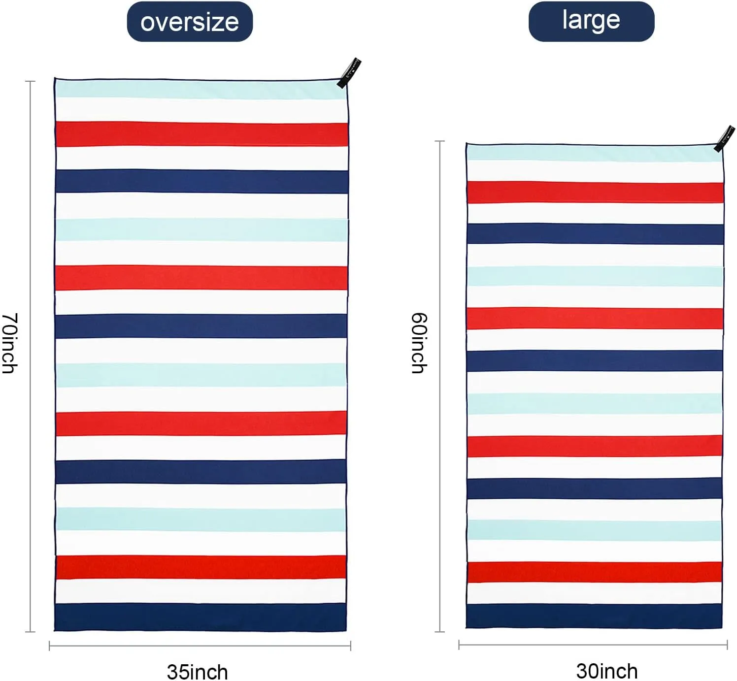 Exclusivo Mezcla 6 Pack Large Quick Dry Beach Towels, Microfiber Sand Free Cabana Stripe Pool Bath Swim Towel with Bag, Lightweight and Thin (Multi, 30x60 Inches)
