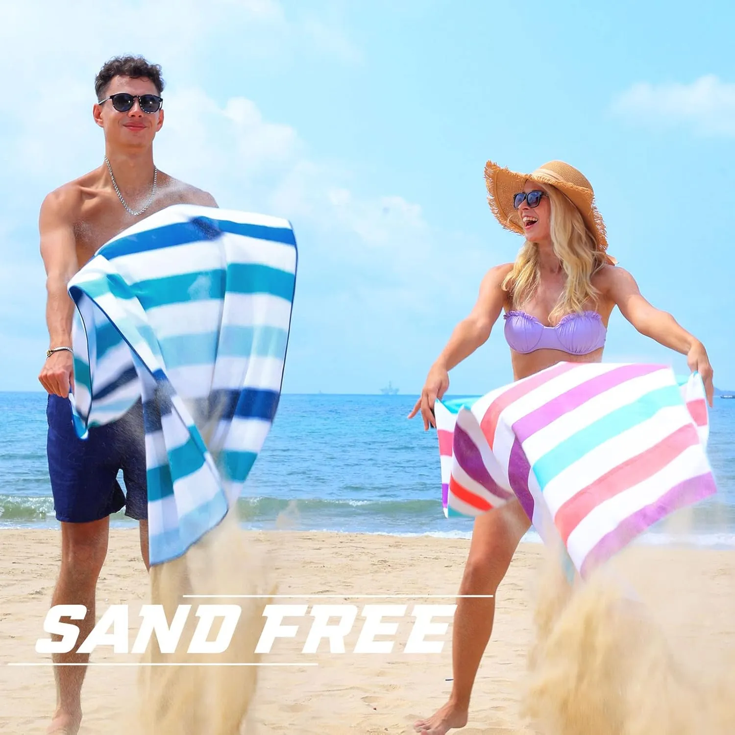 Exclusivo Mezcla 6 Pack Large Quick Dry Beach Towels, Microfiber Sand Free Cabana Stripe Pool Bath Swim Towel with Bag, Lightweight and Thin (Multi, 30x60 Inches)