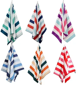 Exclusivo Mezcla 6 Pack Large Quick Dry Beach Towels, Microfiber Sand Free Cabana Stripe Pool Bath Swim Towel with Bag, Lightweight and Thin (Multi, 30x60 Inches)