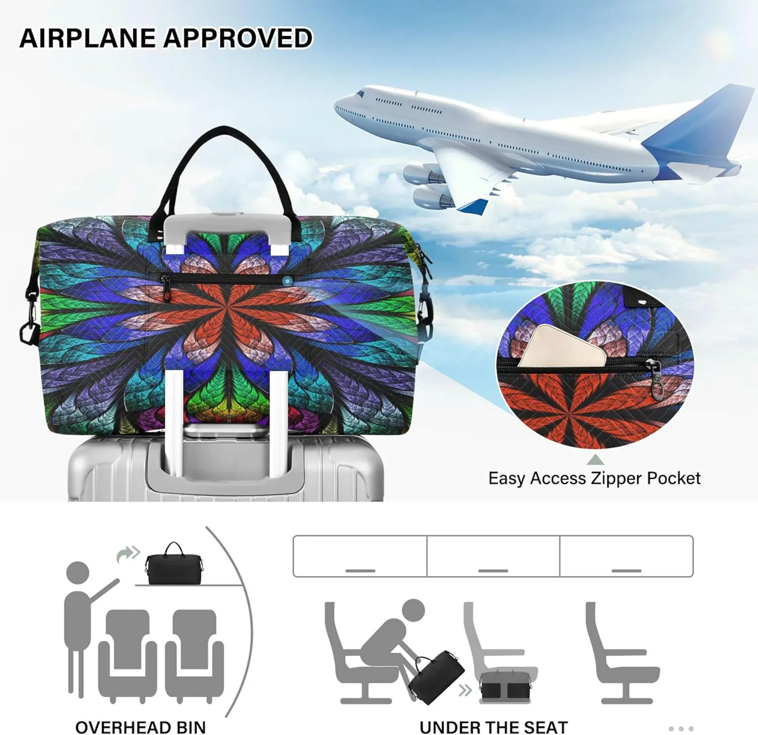Exnundod Women Weekender Bags Abstract Flowers Travel Duffel Bags Carry On Overnight Bag Mandala Large Hospital Tote Luggage
