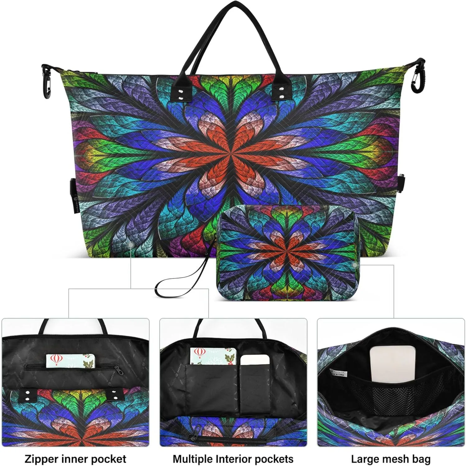 Exnundod Women Weekender Bags Abstract Flowers Travel Duffel Bags Carry On Overnight Bag Mandala Large Hospital Tote Luggage