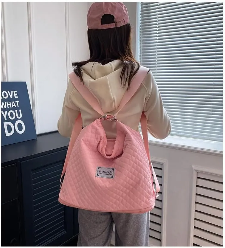 Expandable Travel Tote Bag for Women,Convertible Multi-Function Fitness Backpack,Waterproof Gym Shoulder Bag,Solid Color Crossbody Handbag