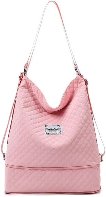 Expandable Travel Tote Bag for Women,Convertible Multi-Function Fitness Backpack,Waterproof Gym Shoulder Bag,Solid Color Crossbody Handbag