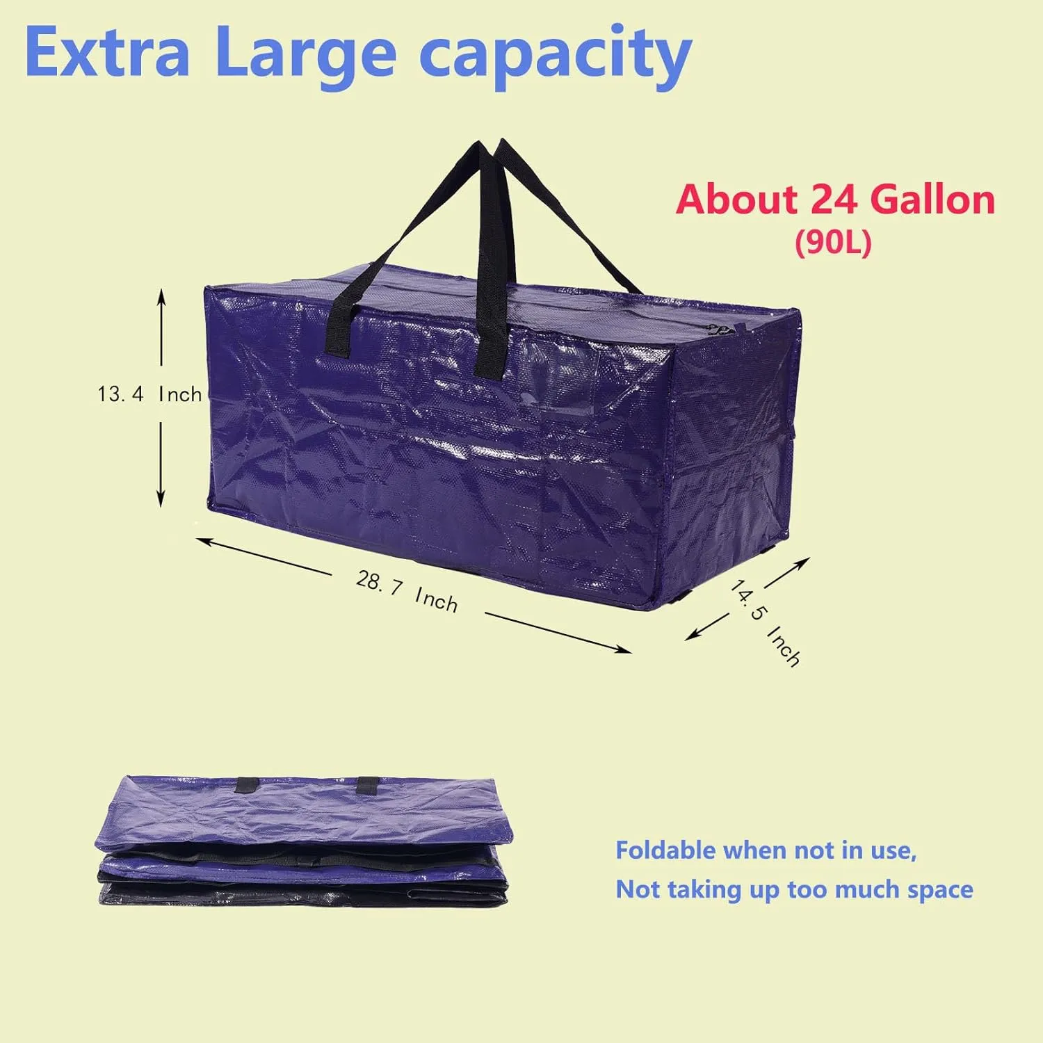 Extra Large Moving Bags,Collapsible Storage Bins,Heavy Duty Tote,Oversized Packing Supplies with Strong Handles,Large Bags With Smooth Zipper,Storage Boxes Alternative (Blue,4Pack)