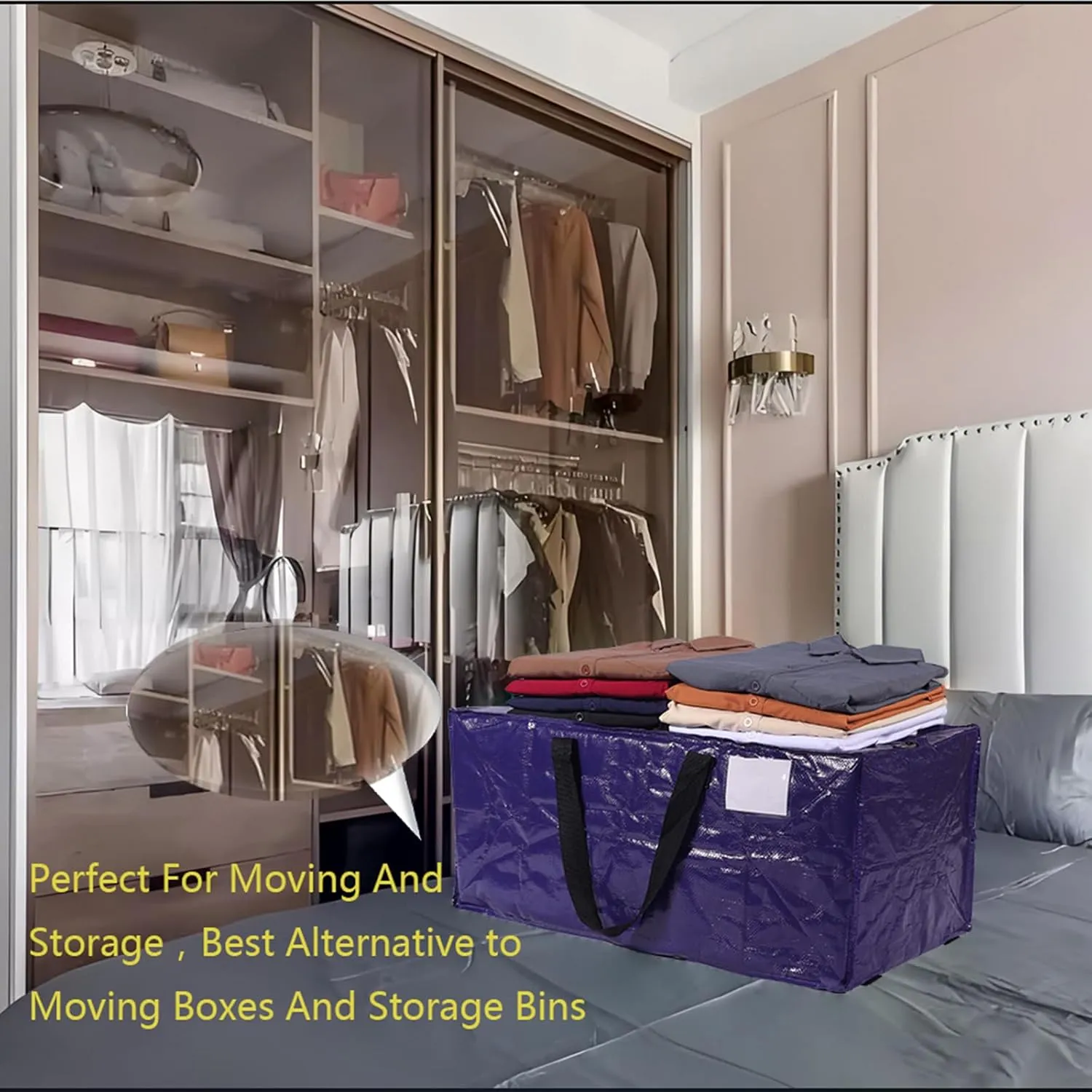 Extra Large Moving Bags,Collapsible Storage Bins,Heavy Duty Tote,Oversized Packing Supplies with Strong Handles,Large Bags With Smooth Zipper,Storage Boxes Alternative (Blue,4Pack)