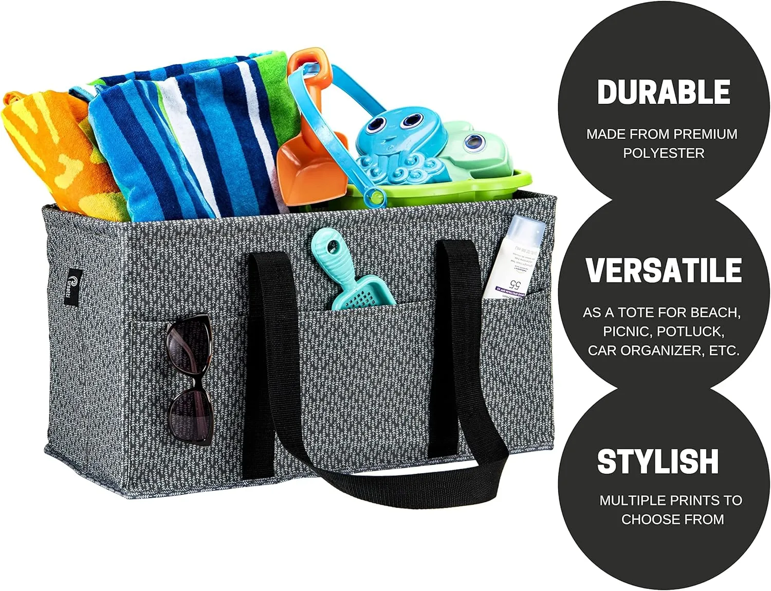 Extra Large Utility Tote Bag for Women with 6 Exterior Pockets - Perfect as Beach Bag, Pool Bag, Laundry Bag, Storage Tote for Ballgame, Beach, Pool, and Home (Spruce)