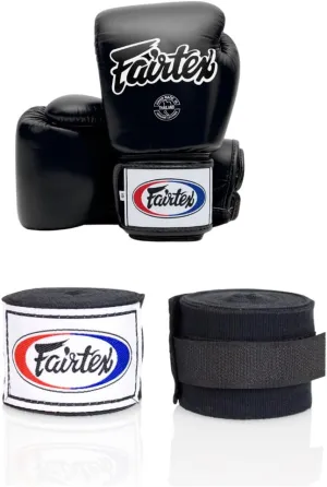 Fairtex BGV1 16 oz Black Glove   Fairtex Muay Thai Handwrap Black 180 inch