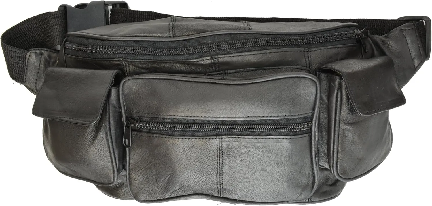 Fanny Pack leather | with 4-Zipper Pockets, Marshal Waist hip lumber Bag Travel Pocket with Adjustable Belt for Workout Vacation Hiking | For iPhone x x Plus | Galaxy S4 S5 S6 S7 S8