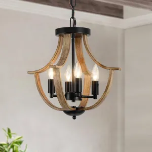 Farmhouse Hanging Pendant Lighting, 4-Light Rustic Flush Mount Ceiling Light Fixture,Modern Faux Wood Vintage Chandelier for Dining Room Kitchen Island Foyer Hallway Entryway Bedroom