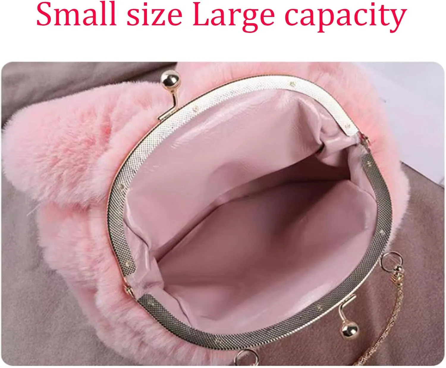 Fashion Faux Fur Rabbit Handbag,Women Ladies Girl Tote Bag Cossbody Bag With Zinc Alloy Chain