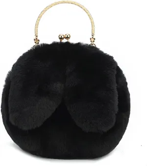 Fashion Faux Fur Rabbit Handbag,Women Ladies Girl Tote Bag Cossbody Bag With Zinc Alloy Chain