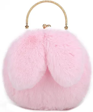 Fashion Faux Fur Rabbit Handbag,Women Ladies Girl Tote Bag Cossbody Bag With Zinc Alloy Chain