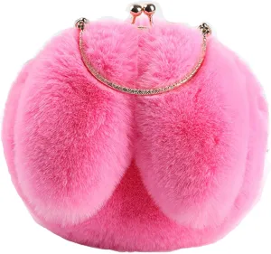 Fashion Faux Fur Rabbit Handbag,Women Ladies Girl Tote Bag Cossbody Bag With Zinc Alloy Chain