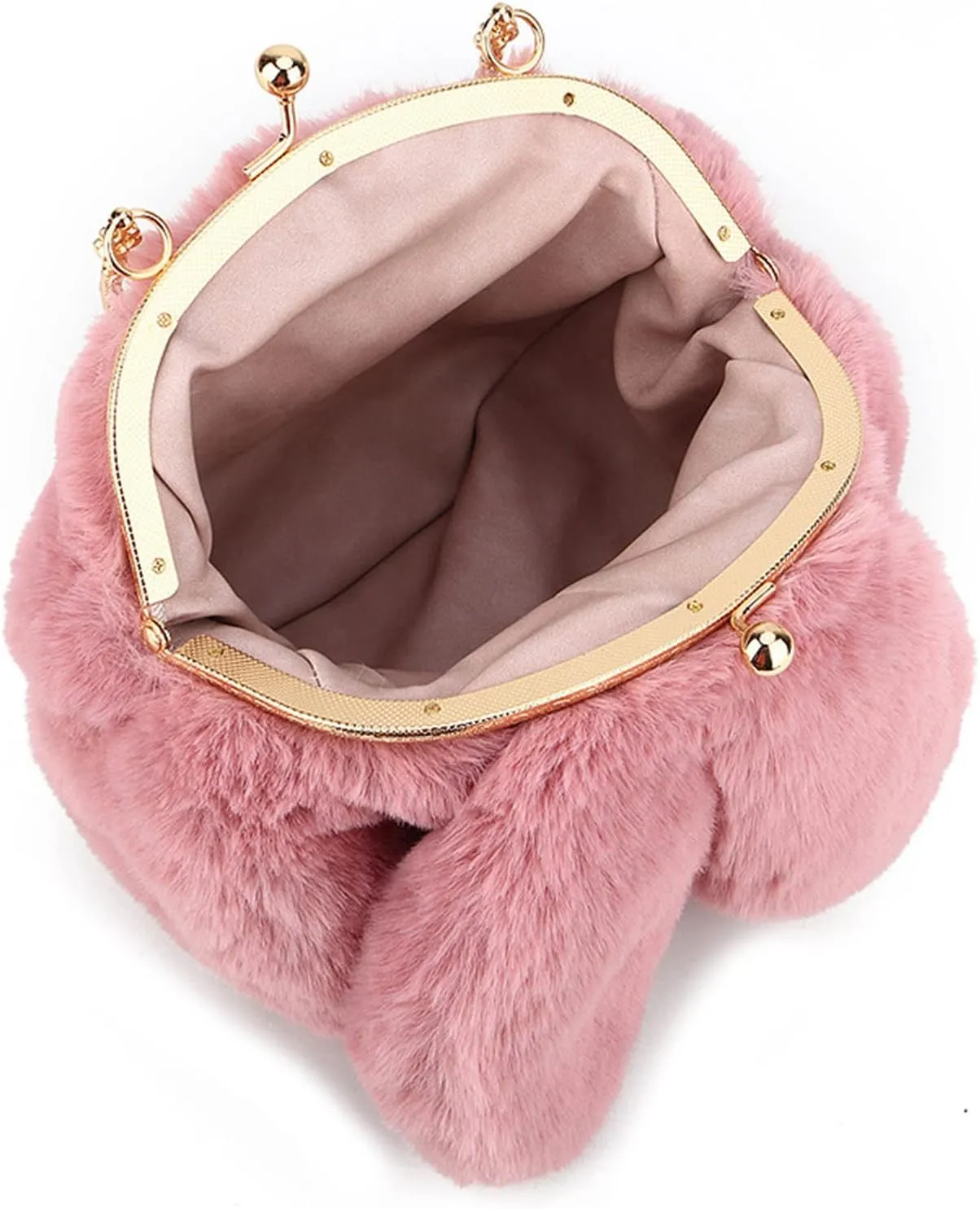 Fashion Faux Fur Rabbit Handbag,Women Ladies Girl Tote Bag Cossbody Bag With Zinc Alloy Chain