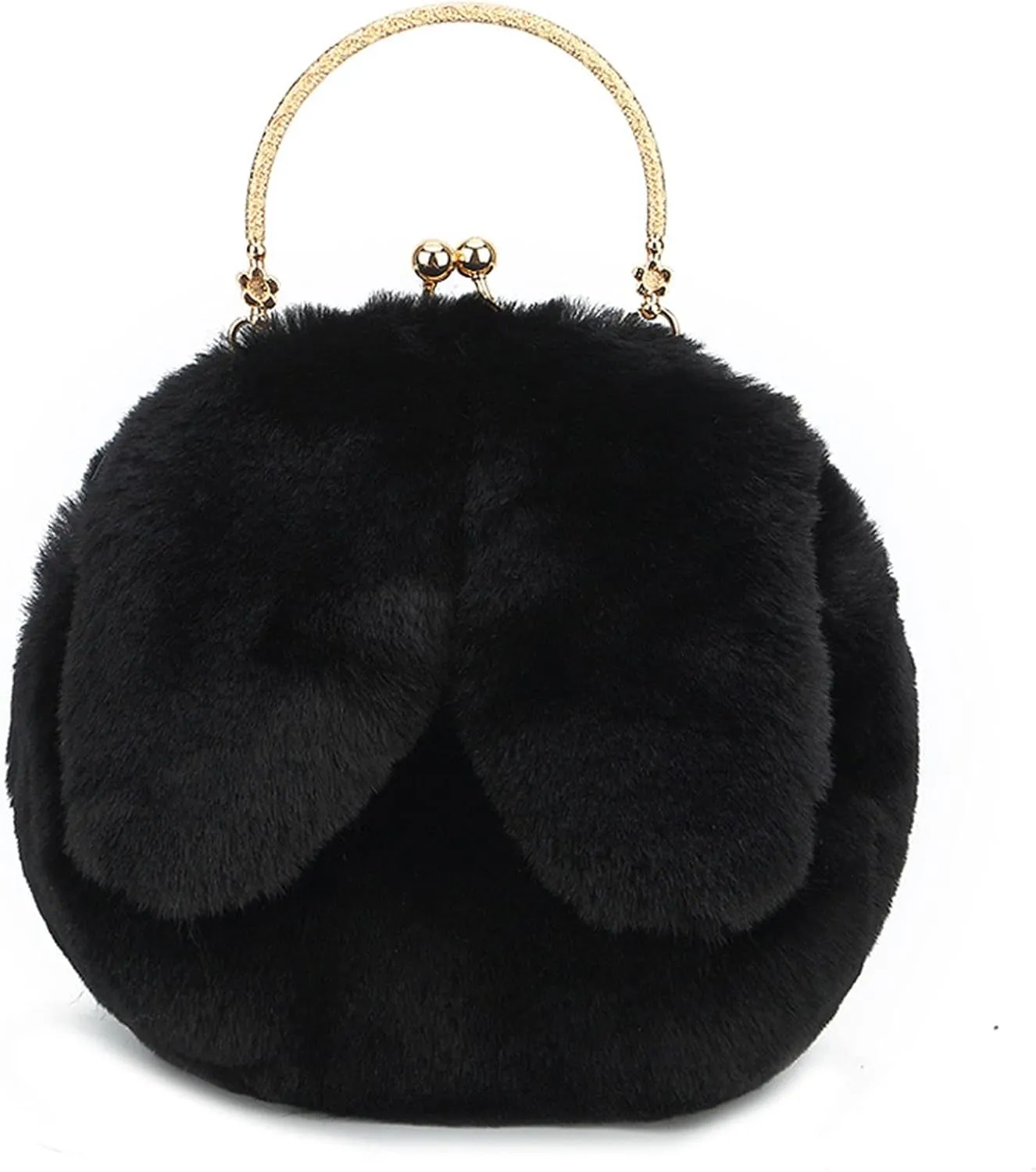 Fashion Faux Fur Rabbit Handbag,Women Ladies Girl Tote Bag Cossbody Bag With Zinc Alloy Chain