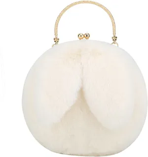 Fashion Faux Fur Rabbit Handbag,Women Ladies Girl Tote Bag Cossbody Bag With Zinc Alloy Chain