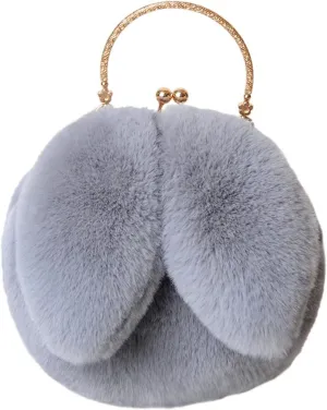 Fashion Faux Fur Rabbit Handbag,Women Ladies Girl Tote Bag Cossbody Bag With Zinc Alloy Chain
