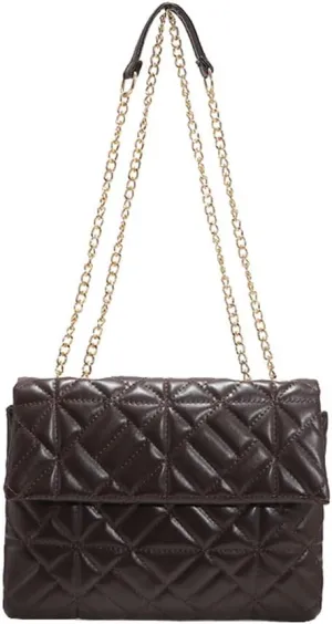 Fashion Quilted Leather Shoulder Bag for Women with Chain - Casual Crossbody Envelope Bag (Brown)