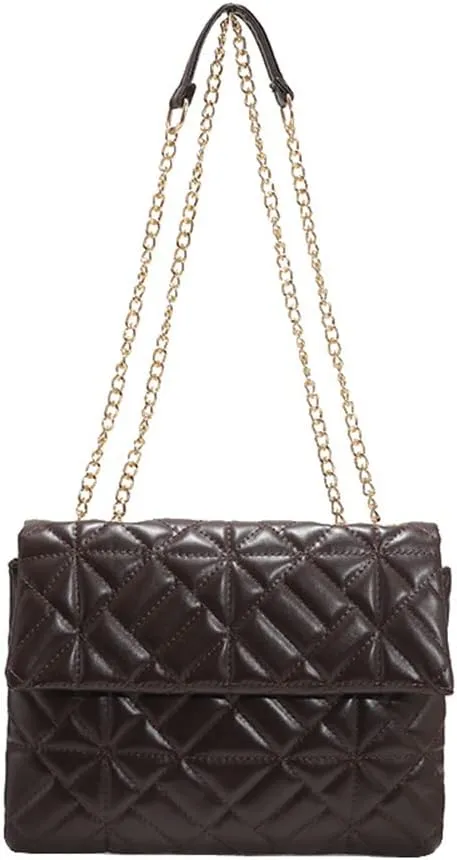 Fashion Quilted Leather Shoulder Bag for Women with Chain - Casual Crossbody Envelope Bag (Brown)