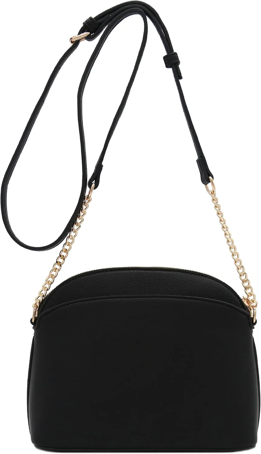 FashionPuzzle Faux Leather Small Dome Crossbody Bag with Chain Strap
