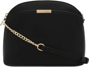 FashionPuzzle Faux Leather Small Dome Crossbody Bag with Chain Strap