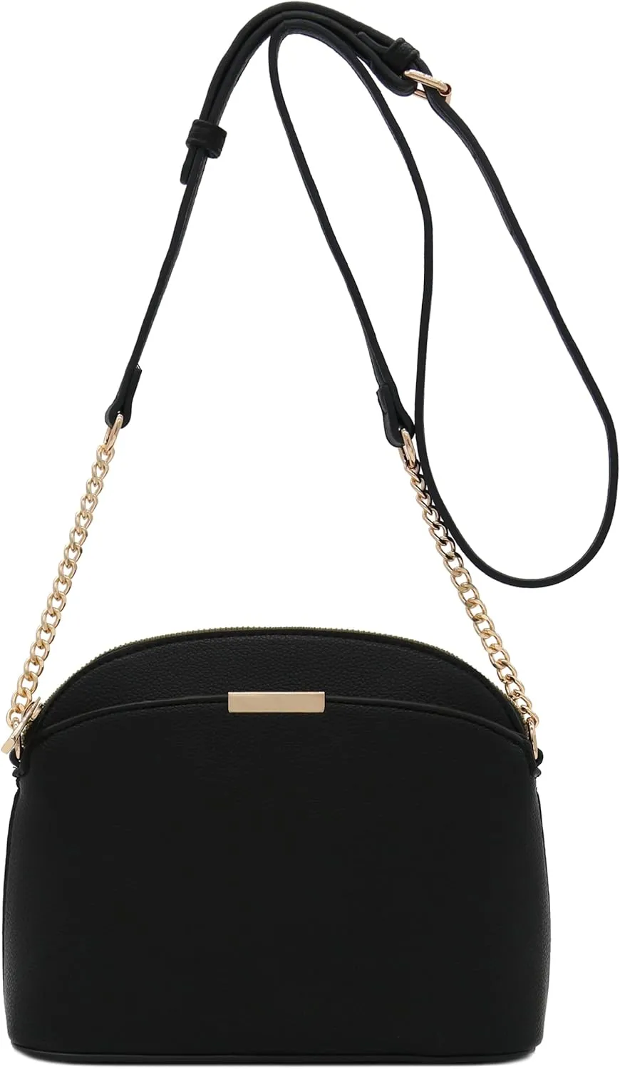 FashionPuzzle Faux Leather Small Dome Crossbody Bag with Chain Strap