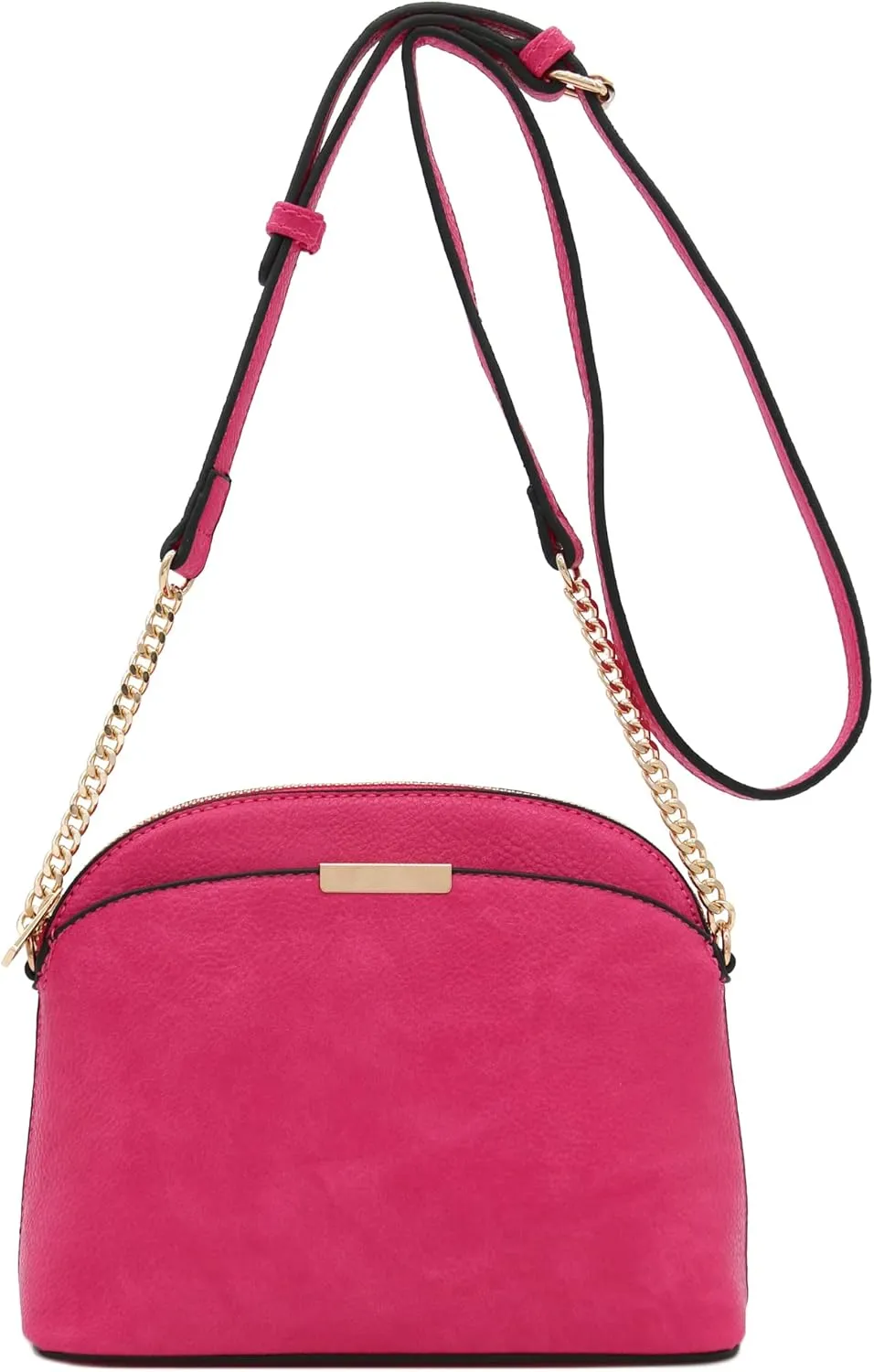 FashionPuzzle Faux Leather Small Dome Crossbody Bag with Chain Strap