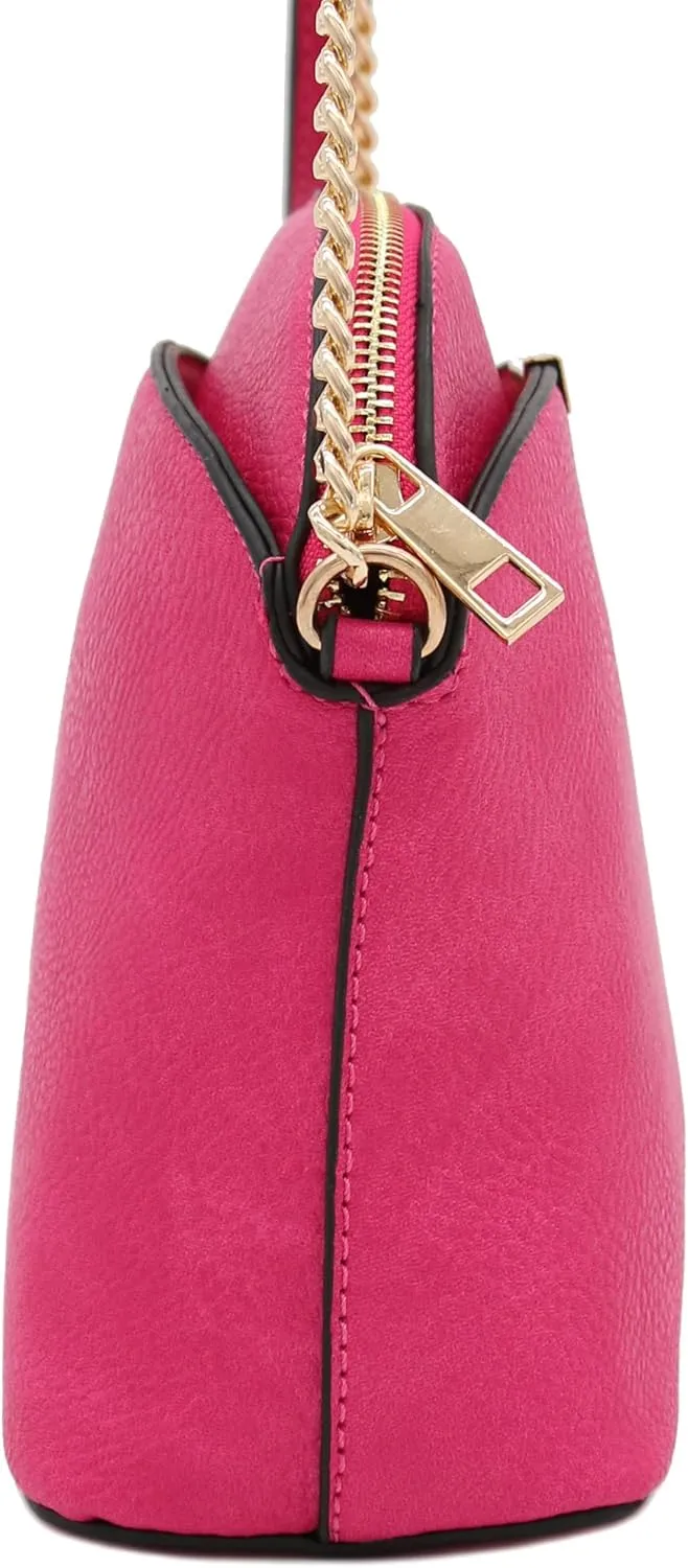 FashionPuzzle Faux Leather Small Dome Crossbody Bag with Chain Strap