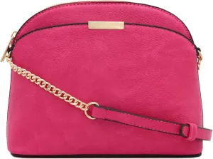 FashionPuzzle Faux Leather Small Dome Crossbody Bag with Chain Strap