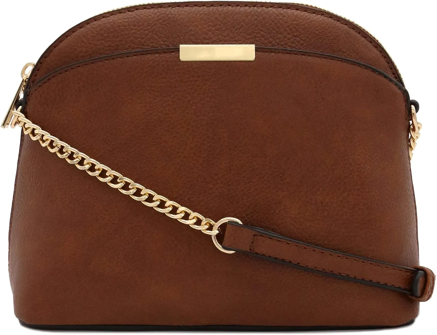 FashionPuzzle Faux Leather Small Dome Crossbody Bag with Chain Strap