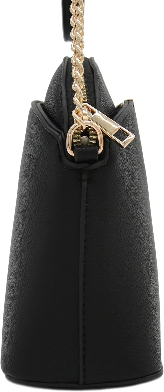 FashionPuzzle Faux Leather Small Dome Crossbody Bag with Chain Strap