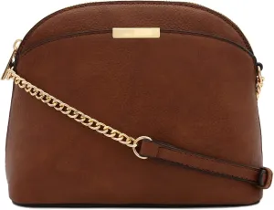 FashionPuzzle Faux Leather Small Dome Crossbody Bag with Chain Strap