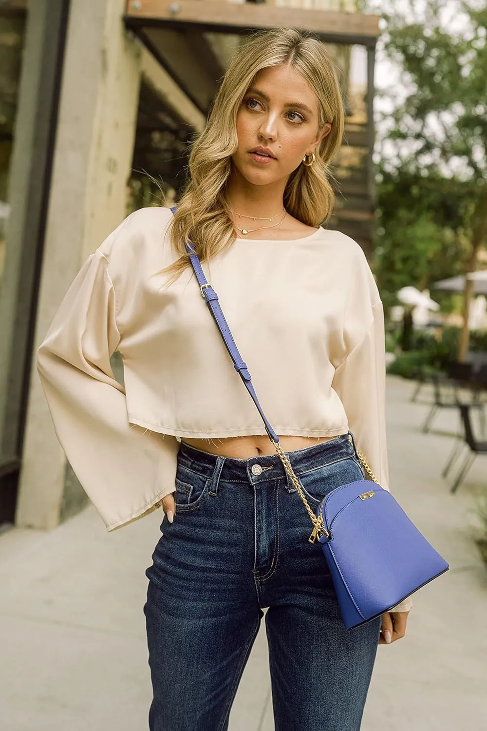 FashionPuzzle Saffiano Small Dome Crossbody bag with Chain Strap
