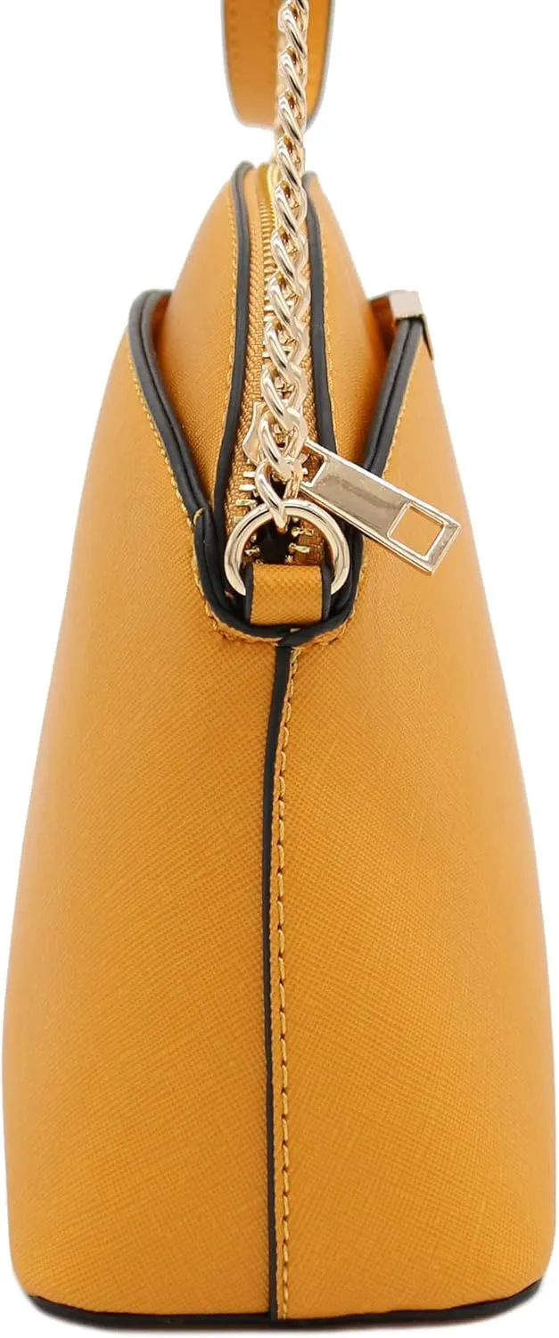 FashionPuzzle Saffiano Small Dome Crossbody bag with Chain Strap