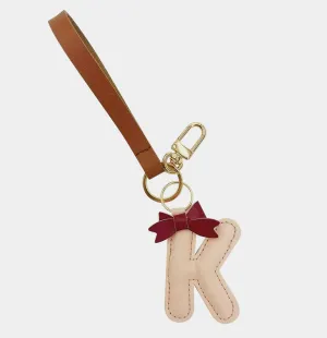 Faux Leather Bow Alphabet Key Chain - K