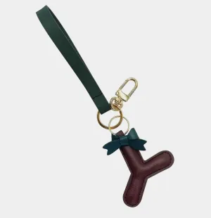 Faux Leather Bow Alphabet Key Chain - Y