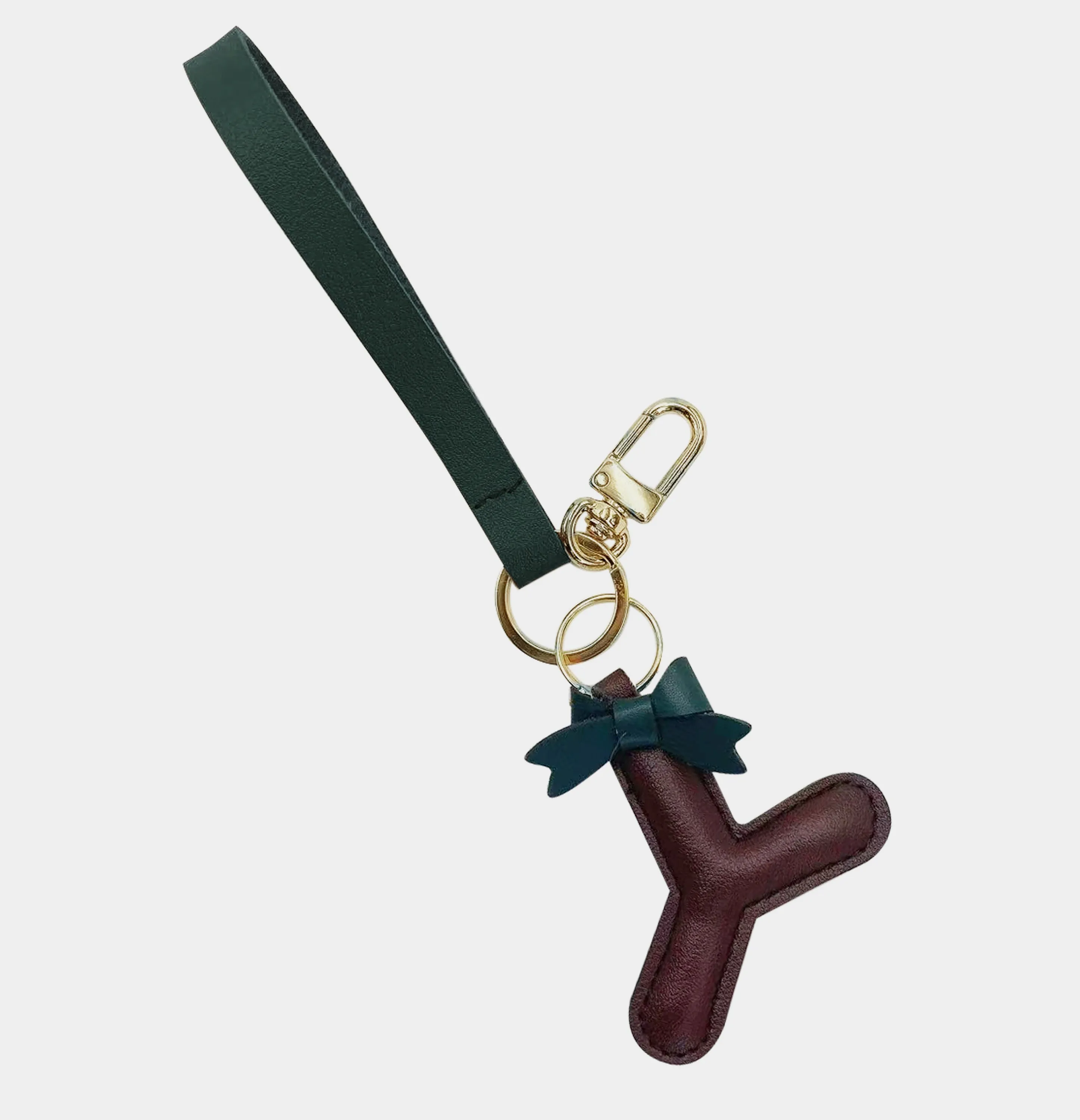 Faux Leather Bow Alphabet Key Chain - Y