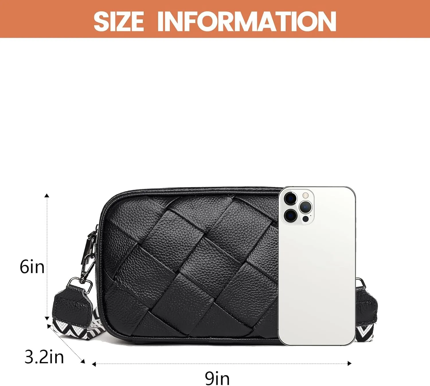 FAYBA Woven Crossbody for Women, Wide Strap Genuine Leather Shoulder Bag, Small Handbag Satchel With Guitar Strap