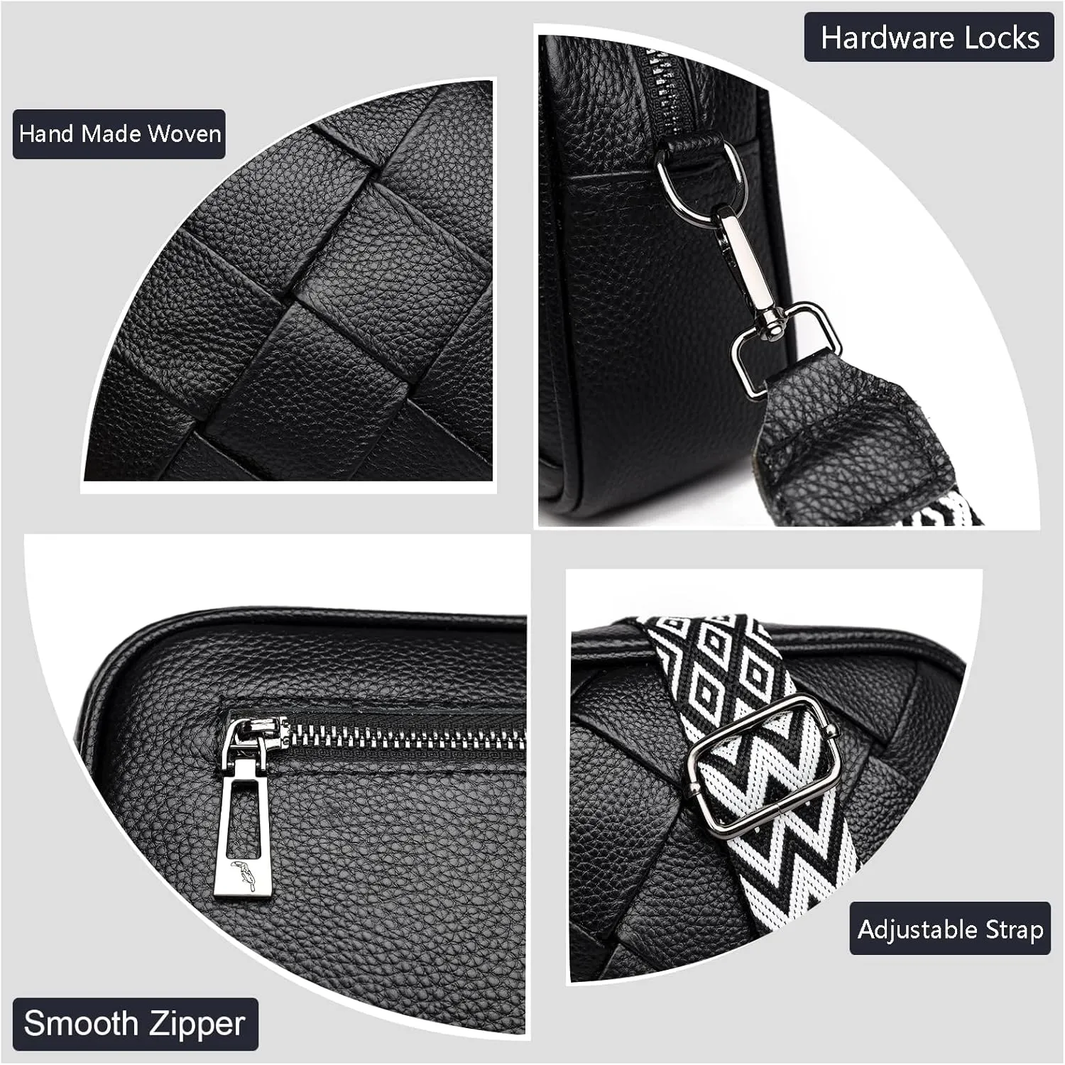 FAYBA Woven Crossbody for Women, Wide Strap Genuine Leather Shoulder Bag, Small Handbag Satchel With Guitar Strap