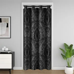 Feelyou Adults Black Vintage Damask Floral Door Curtain for Doorway Privacy Oriental Antique Closet Door Cover Curtain for Bedroom 42"x80" Gothic Bohemia Boho Exotic Sugar Skull Window Treatments
